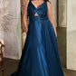 Keyhole Satin A-Line Gown by Cinderella Divine 7497C - Curves