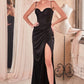 Fitted Corset Satin Leg Slit Gown By Ladivine 7498 - Women Evening Formal Gown - Special Occasion