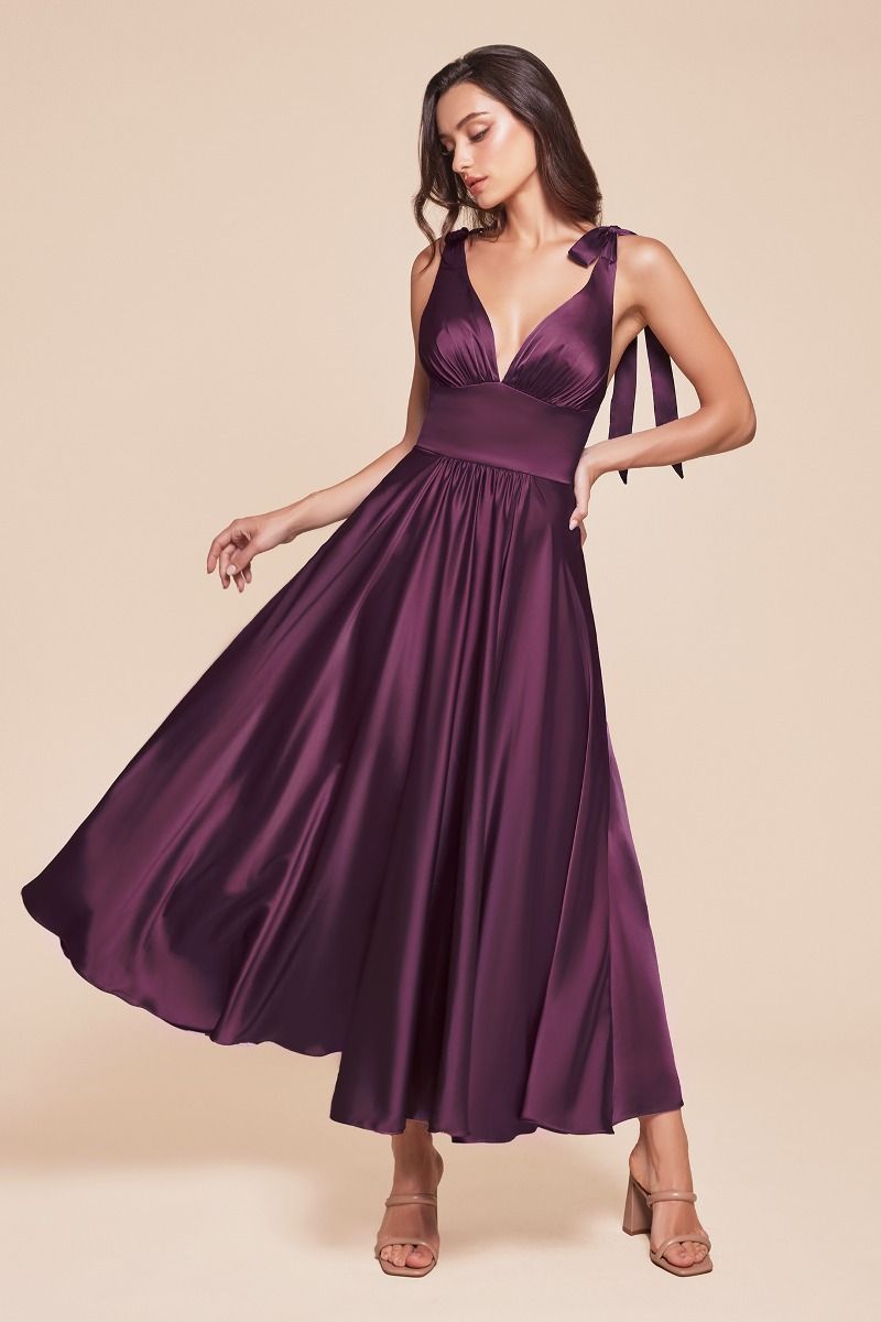 Satin V-Neckline A-Line Gown by Cinderella Divine 7499 - Special Occasion/Curves