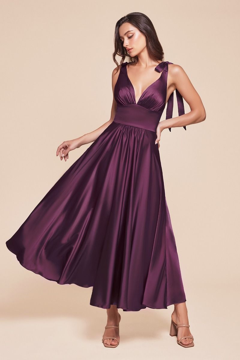Satin V-Neckline A-Line Gown by Cinderella Divine 7499 - Special Occas   Ariststyles