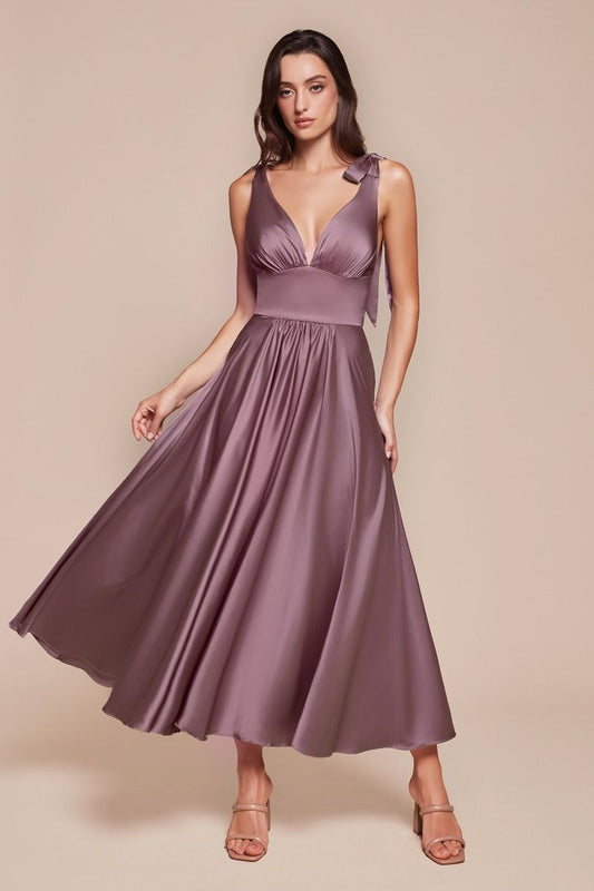 Satin V-Neckline A-Line Gown by Cinderella Divine 7499 - Special Occasion/Curves