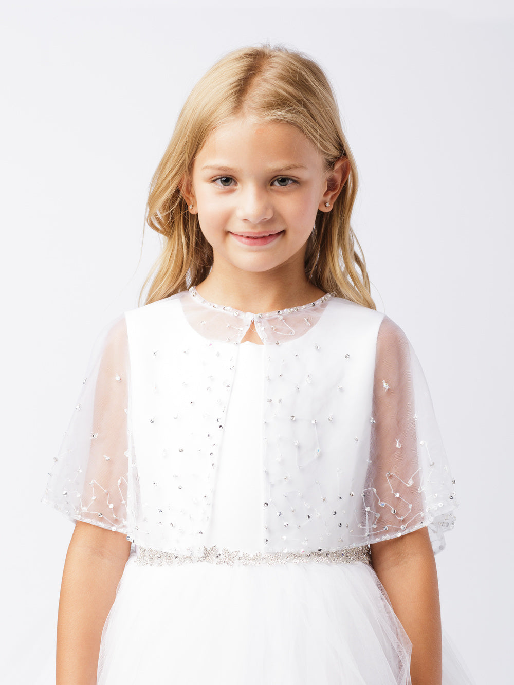 Flower Girl Cape with Scattered Rhinestones Dress by TIPTOP KIDS - AS7910