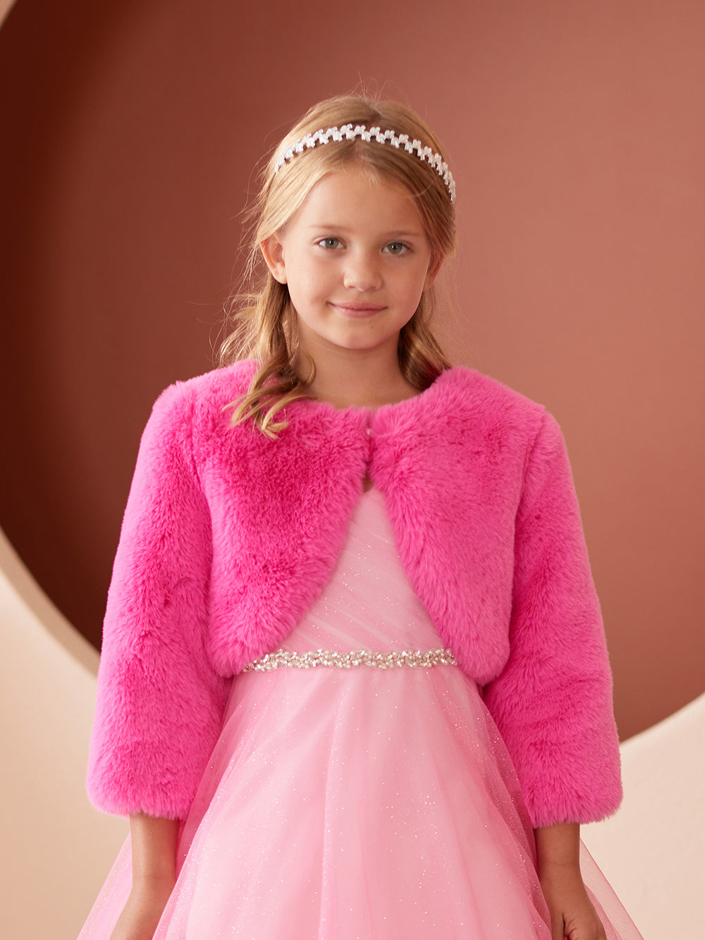 Faux Fur Jacket Kids Pink Jacket Kid's Pink Faux Fur-Trimmed