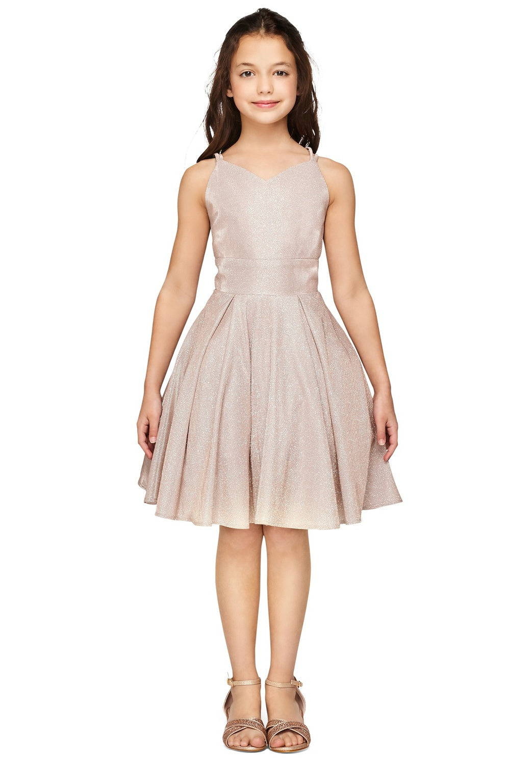 Glitter Metallic Double Strap Girl Communion Dress by Cinderella Couture USA AS8011