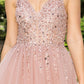 Dusty-Rose Sequins Lace Tulle A-line Gown by Cinderella Couture USA AS8034J - Special Occasion/Curves