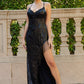 V-Neckline Sheath Leg Slit Party Dress by Cinderella Couture USA AS8036J