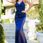 Embellished Satin Leg Slit Party Dress by Cinderella Couture USA AS8037J