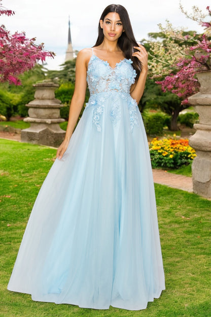 3D Floral Applique Lace A-Line Party Dress by Cinderella Couture USA AS8038J