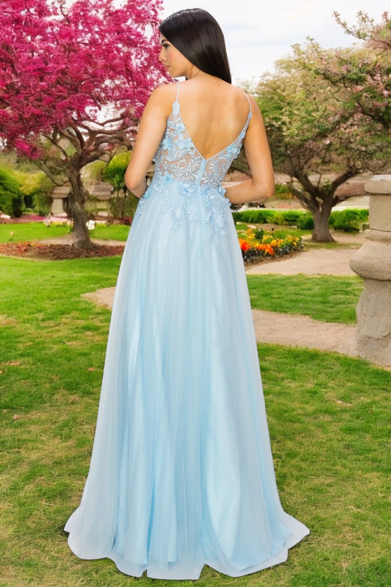 3D Floral Applique Lace A-Line Party Dress by Cinderella Couture USA AS8038J