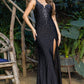 Rhinestone V-Neckline Leg Slit Party Dress by Cinderella Couture USA AS8048J