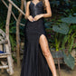 Rhinestone V-Neckline Leg Slit Party Dress by Cinderella Couture USA AS8048J