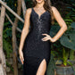 Rhinestone V-Neckline Leg Slit Party Dress by Cinderella Couture USA AS8048J