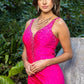Rhinestone V-Neckline Leg Slit Party Dress by Cinderella Couture USA AS8048J