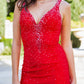 Rhinestone V-Neckline Leg Slit Party Dress by Cinderella Couture USA AS8048J
