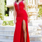 Rhinestone V-Neckline Leg Slit Party Dress by Cinderella Couture USA AS8048J