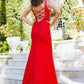 Rhinestone V-Neckline Leg Slit Party Dress by Cinderella Couture USA AS8048J