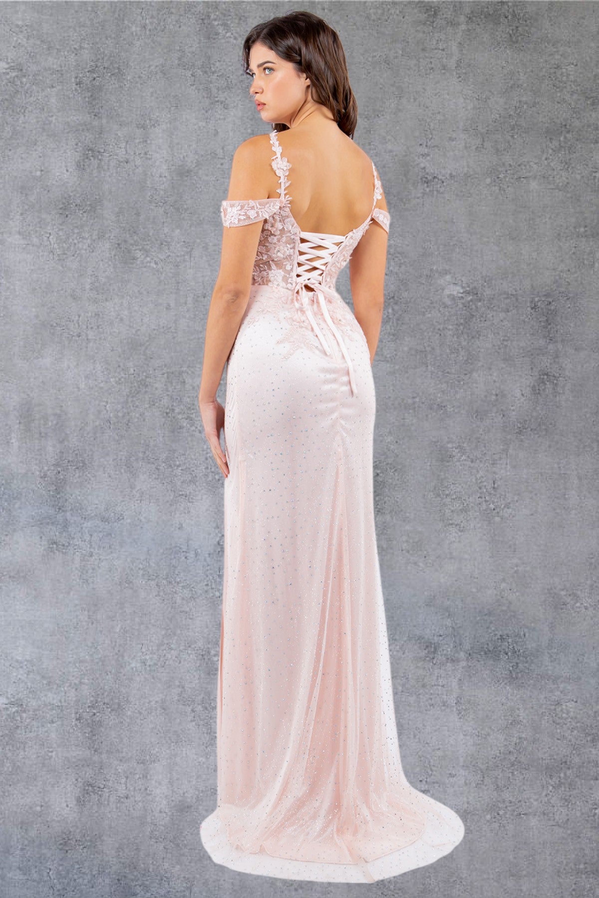 Beautiful Flower Lace Off Shoulder Party Dress by Cinderella Couture USA AS8049J