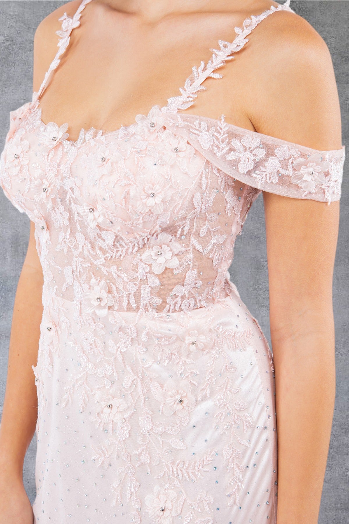 Beautiful Flower Lace Off Shoulder Party Dress by Cinderella Couture USA AS8049J