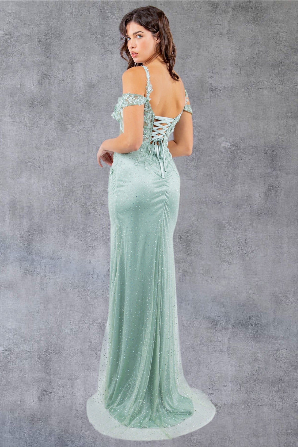 Beautiful Flower Lace Off Shoulder Party Dress by Cinderella Couture USA AS8049J