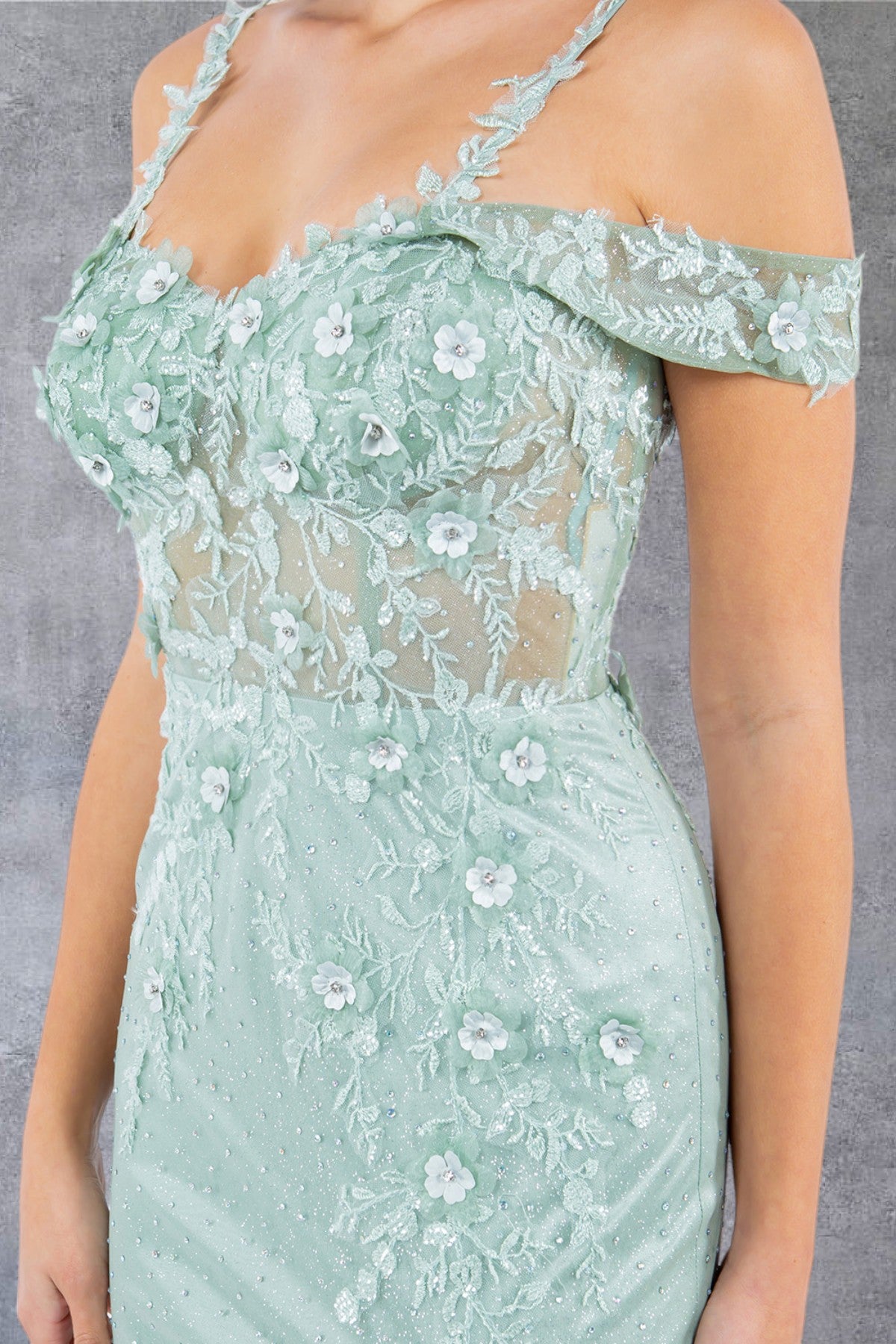 Beautiful Flower Lace Off Shoulder Party Dress by Cinderella Couture USA AS8049J