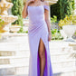 Off Shoulder Satin Corset Slit Party Dress by Cinderella Couture USA AS8051J