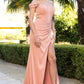 Off Shoulder Satin Corset Slit Party Dress by Cinderella Couture USA AS8051J
