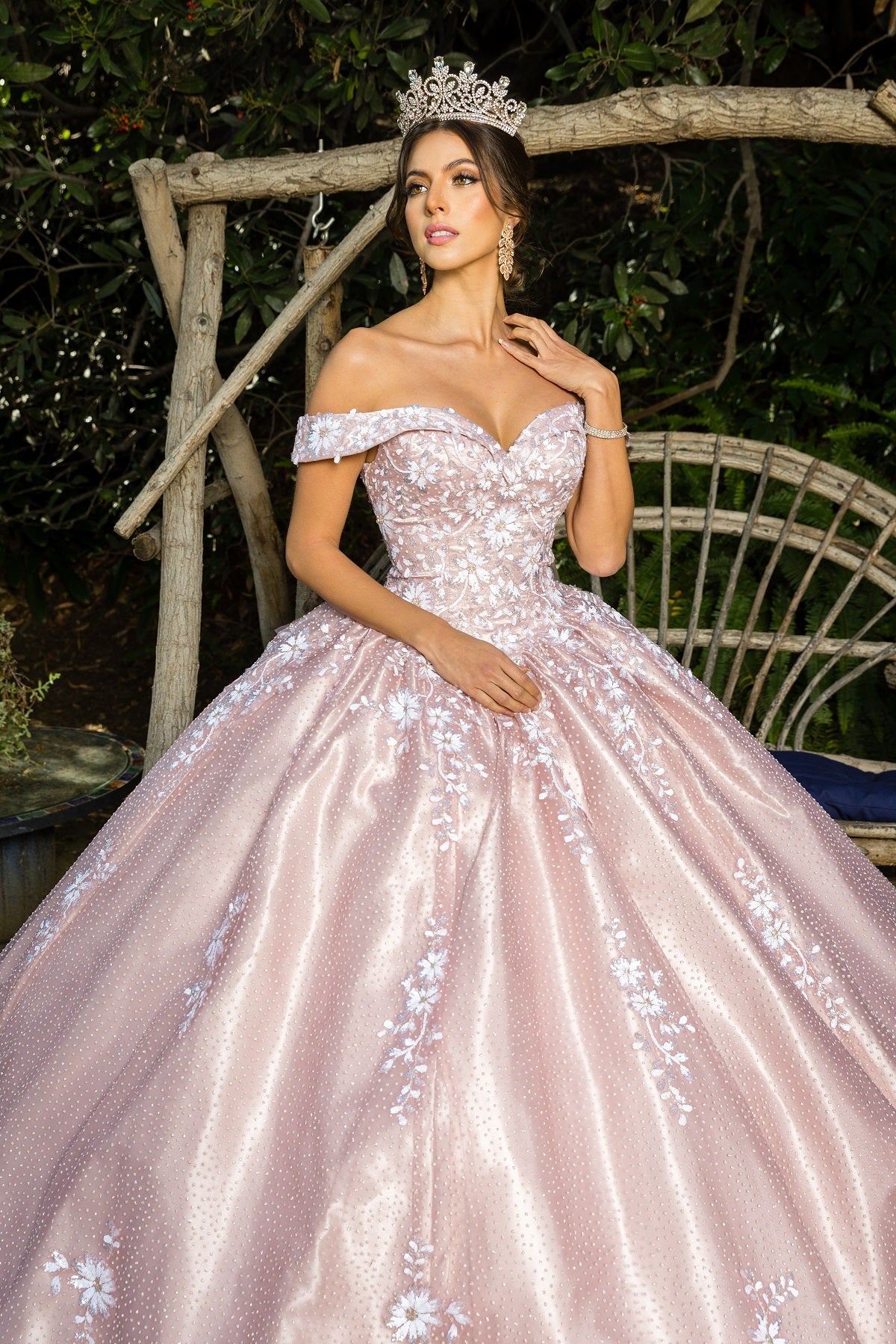 Floral Appliqués Off Shoulder Ball Gown for Women, Sizes 4/XS-16/3X 14/2X / Sage