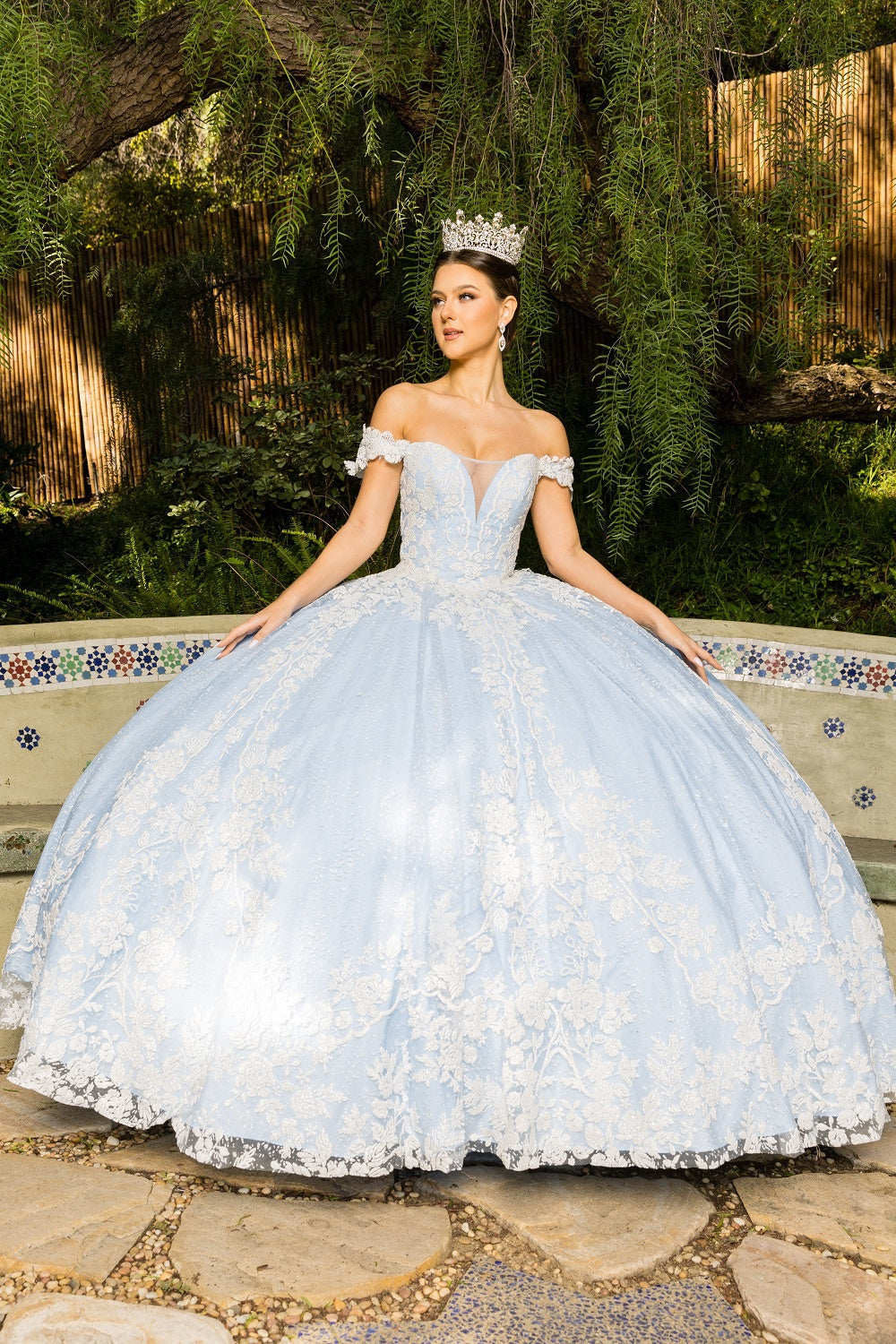Glitter Tulle Off Shoulder Quinceanera Dress by Cinderella Couture USA AS8070J