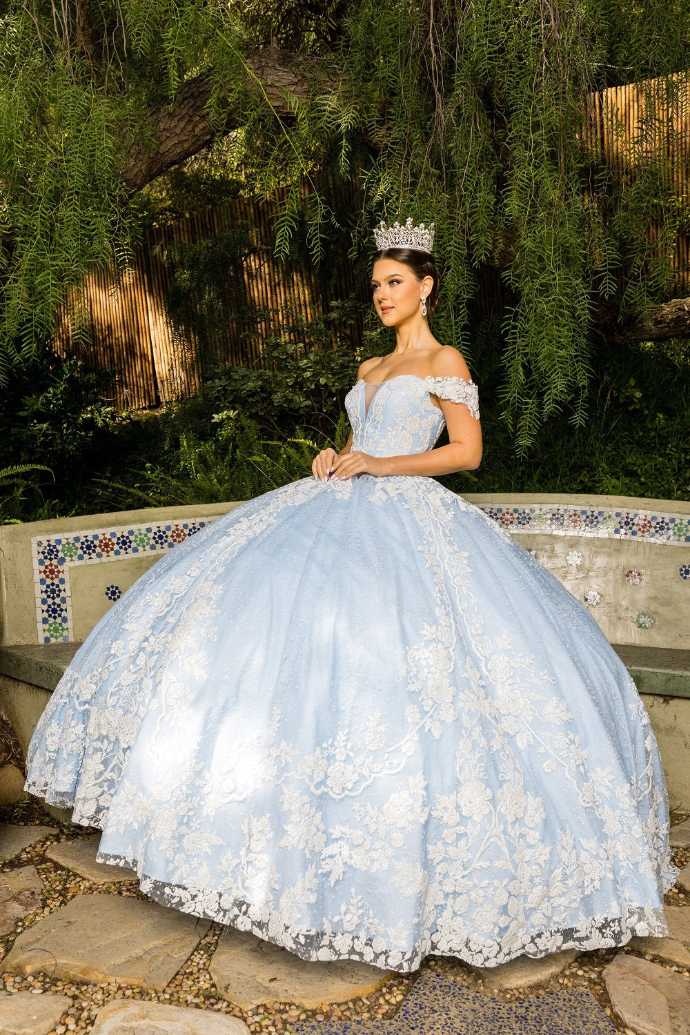 Glitter Tulle Off Shoulder Quinceanera Dress by Cinderella Couture USA AS8070J
