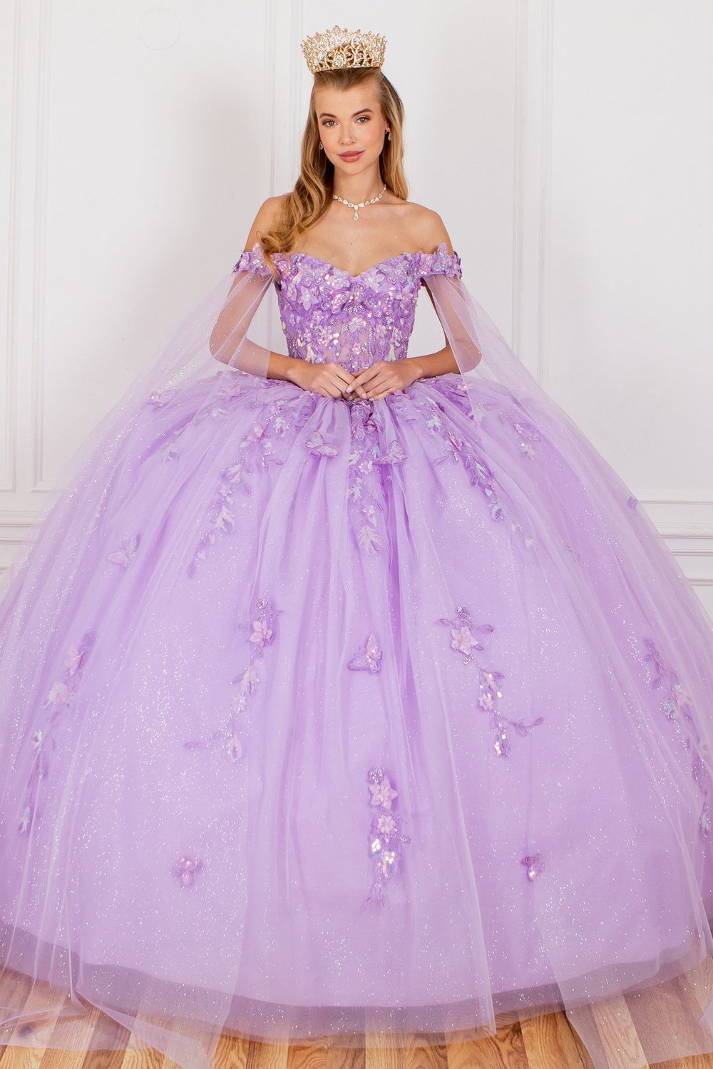 Elegant Cape Sleeve Quinceanera Dress by Cinderella Couture USA AS8075J Lilac / 6/S