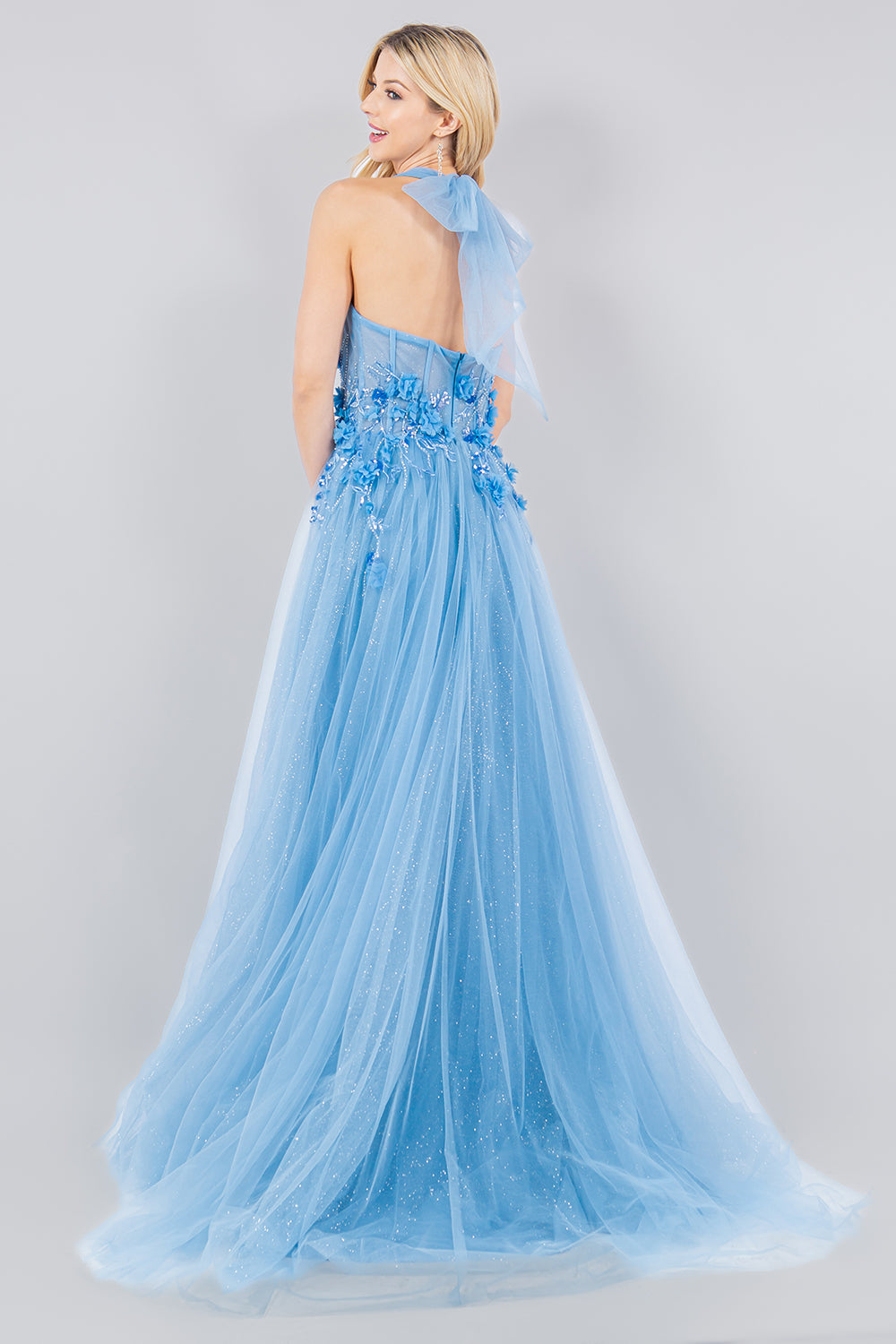 3D Floral Halter A-Line Slit Party Dress by Cinderella Couture USA AS8076J