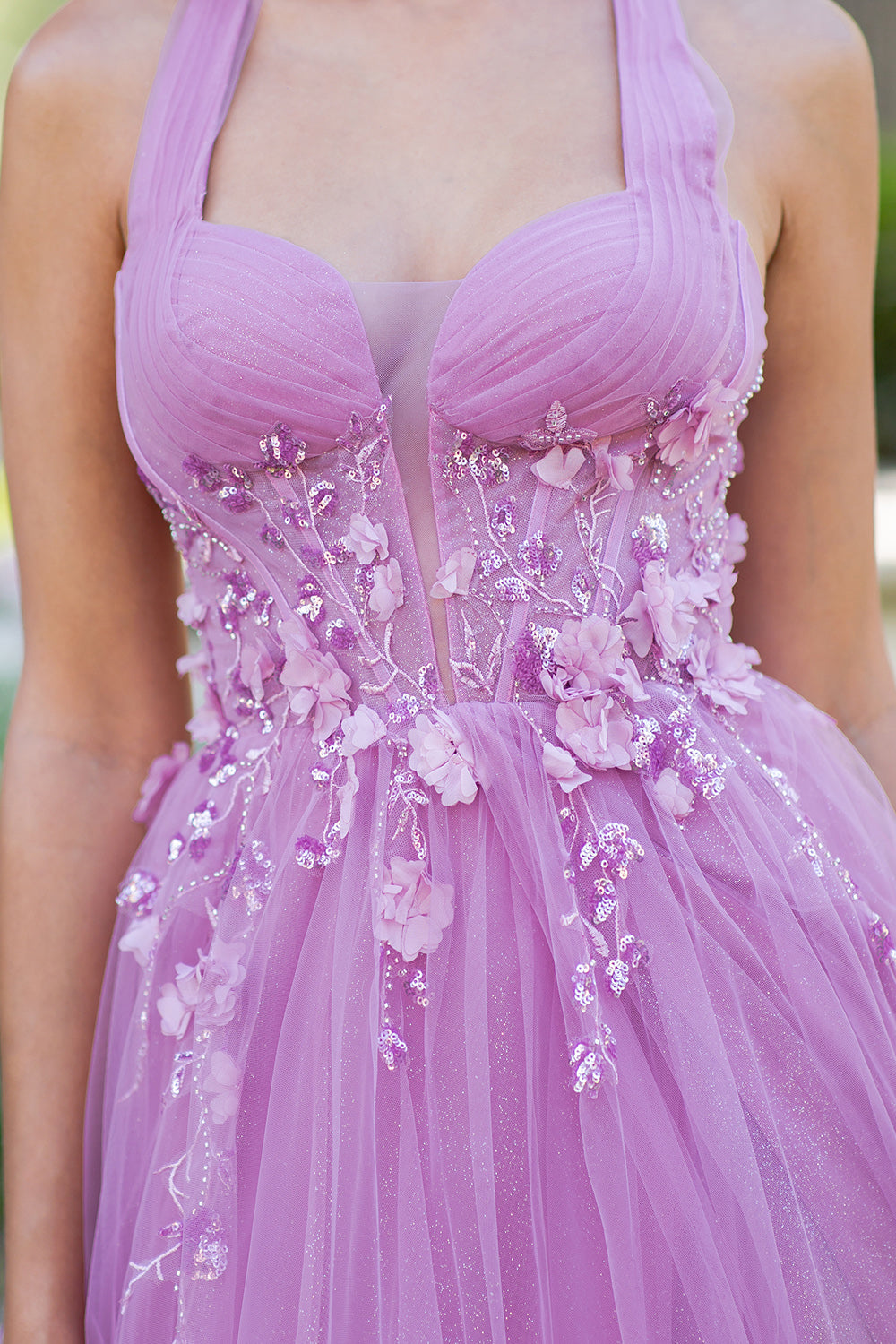 open lace back dress Cinderella Couture 8076J - Sleeveless Halter Neck Prom Dress 8/M / Dusty Blue