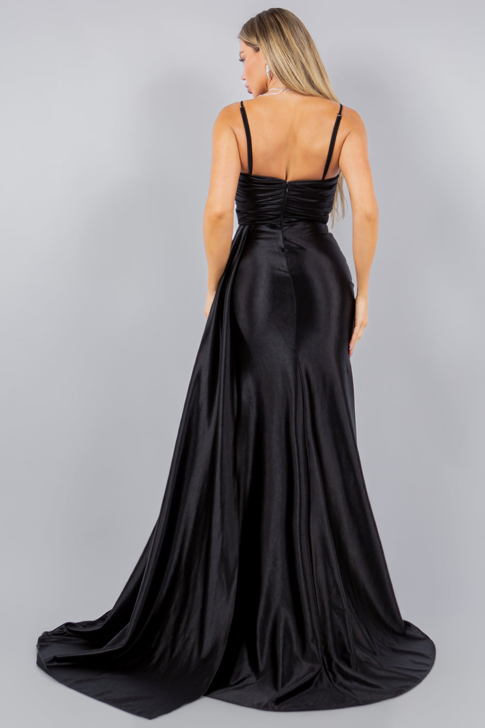 Strapless Beaded Satin Leg Slit Party Dress by Cinderella Couture USA AS8082J