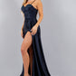 Strapless Beaded Satin Leg Slit Party Dress by Cinderella Couture USA AS8082J