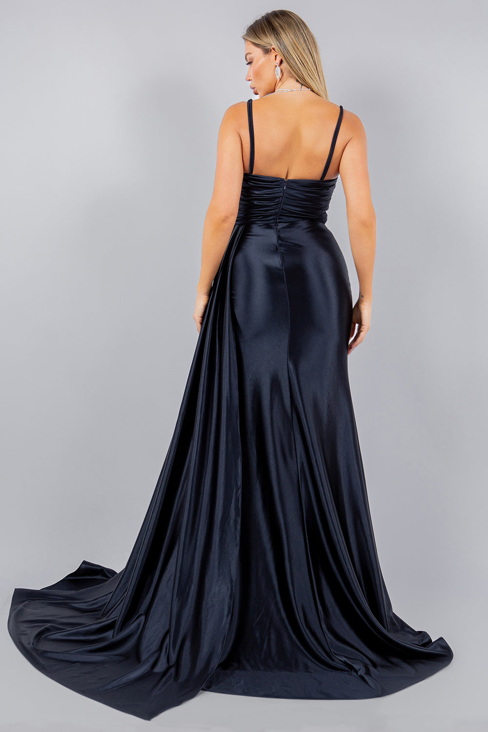 Strapless Beaded Satin Leg Slit Party Dress by Cinderella Couture USA AS8082J