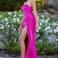 Strapless Beaded Satin Leg Slit Party Dress by Cinderella Couture USA AS8082J