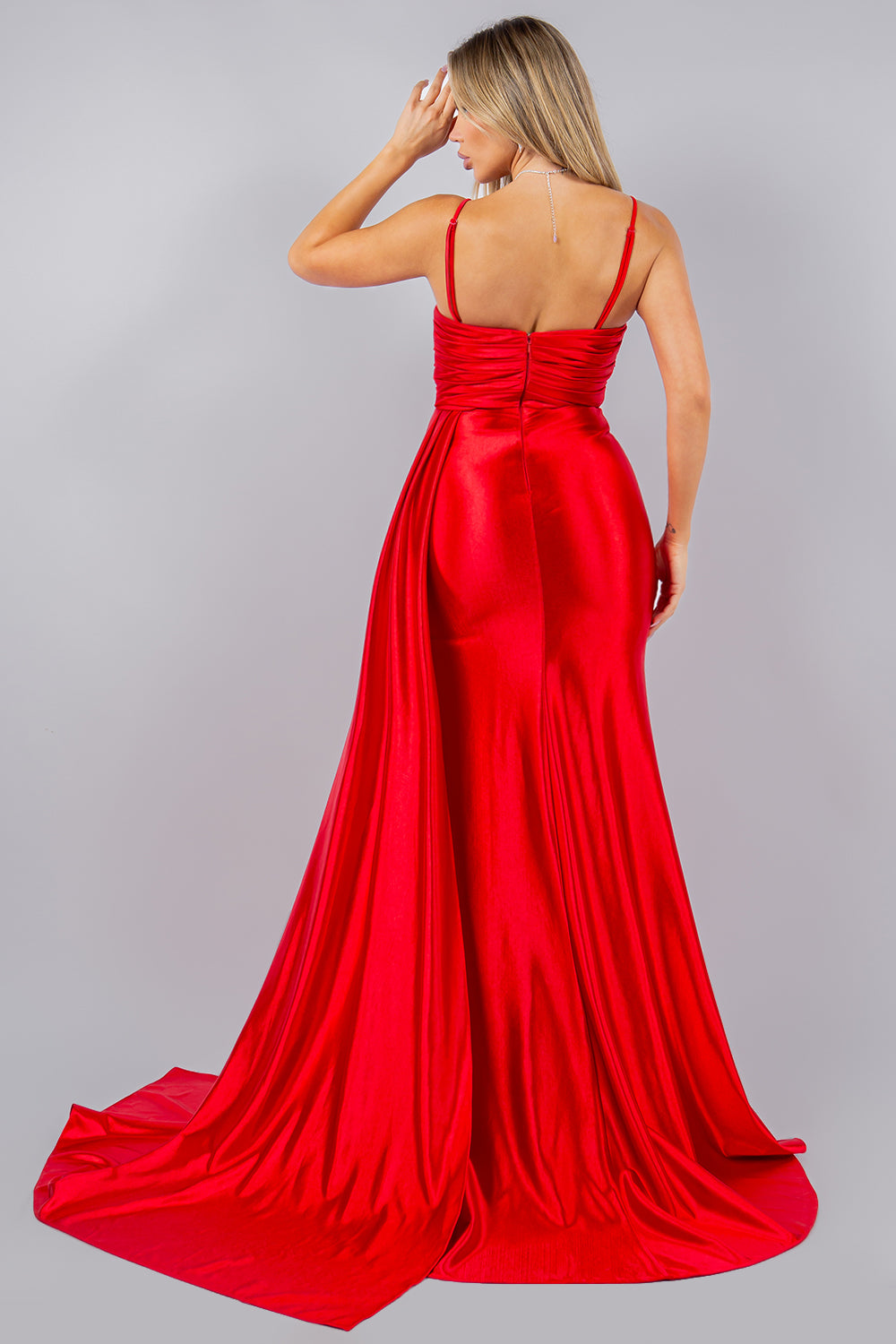 Strapless Beaded Satin Leg Slit Party Dress by Cinderella Couture USA AS8082J
