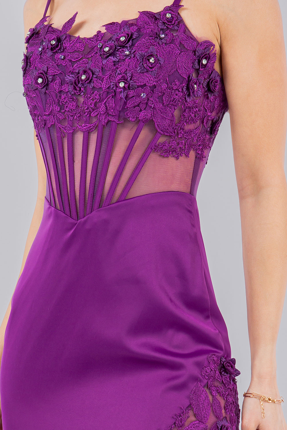 Fitted 3D Floral Sleeveless Slit Party Dress by Cinderella Couture USA AS8085J