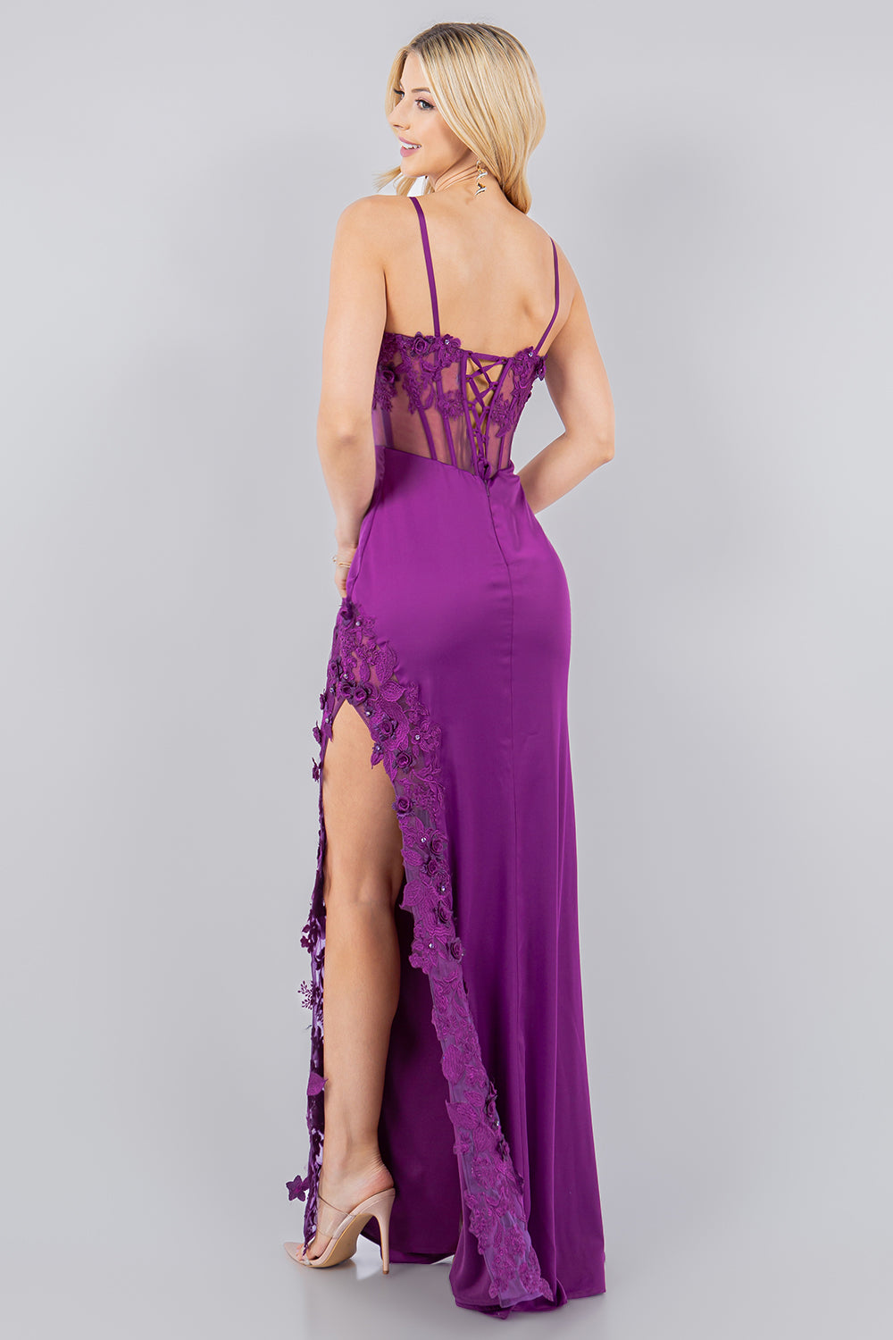 Fitted 3D Floral Sleeveless Slit Party Dress by Cinderella Couture USA AS8085J