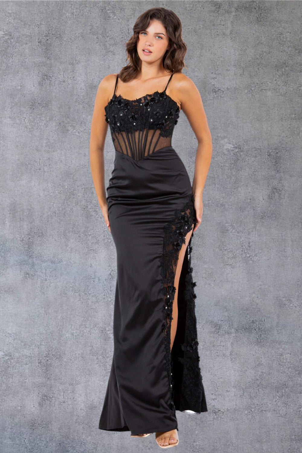 Fitted 3D Floral Sleeveless Slit Party Dress by Cinderella Couture USA AS8085J