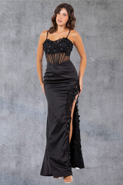 Fitted 3D Floral Sleeveless Slit Party Dress by Cinderella Couture USA AS8085J