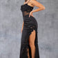 Fitted 3D Floral Sleeveless Slit Party Dress by Cinderella Couture USA AS8085J