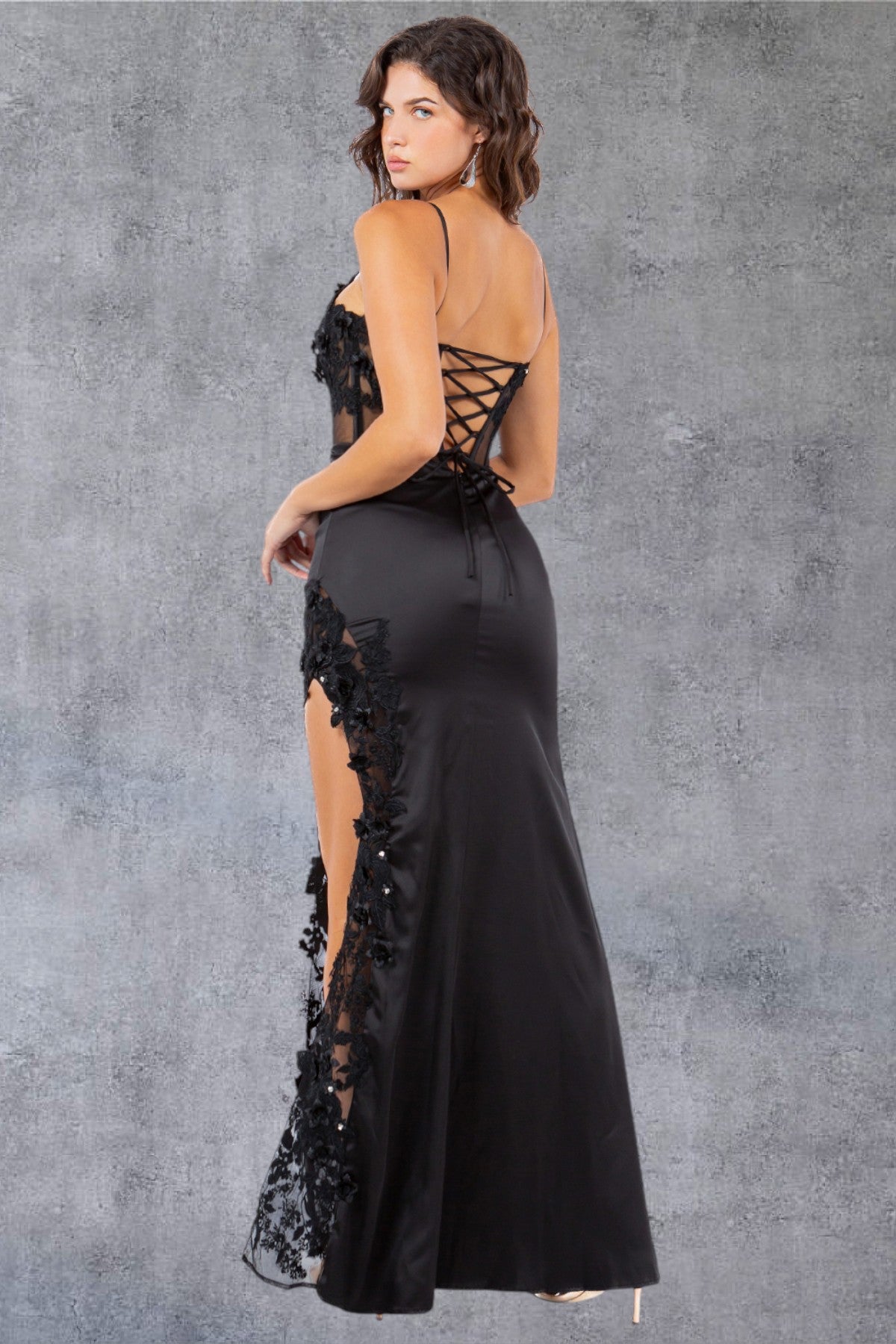 Fitted 3D Floral Sleeveless Slit Party Dress by Cinderella Couture USA AS8085J