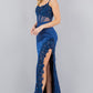 Fitted 3D Floral Sleeveless Slit Party Dress by Cinderella Couture USA AS8085J