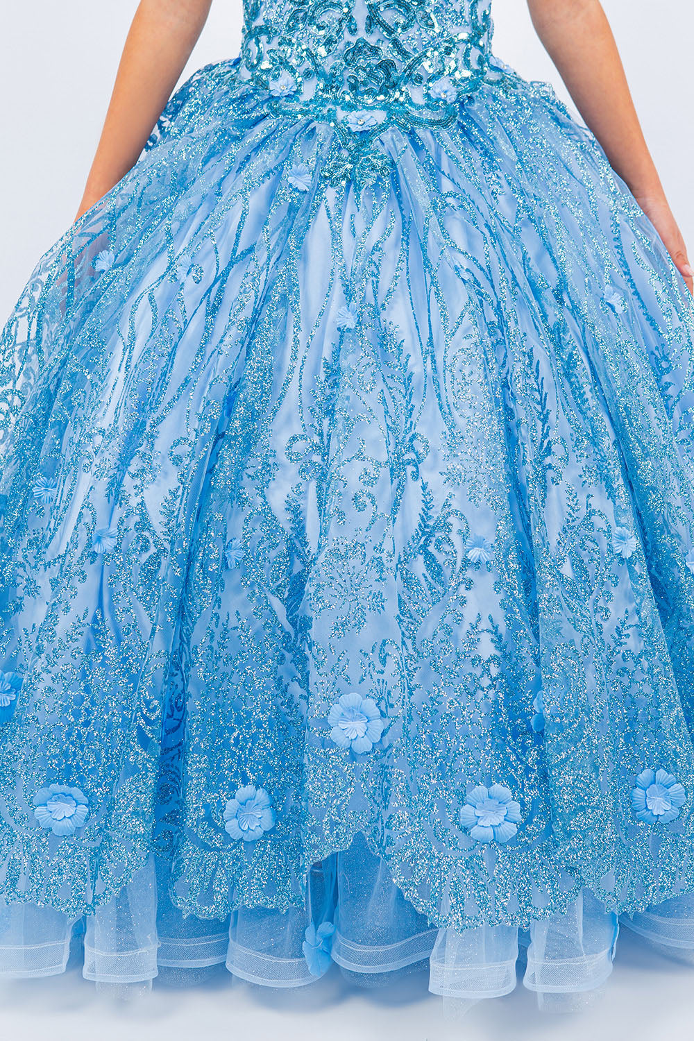 Sweetheart Tea Length Tulle Mini Quince Corset Dress with Lace Applique Cinderella Couture 5136 - Blue / 10