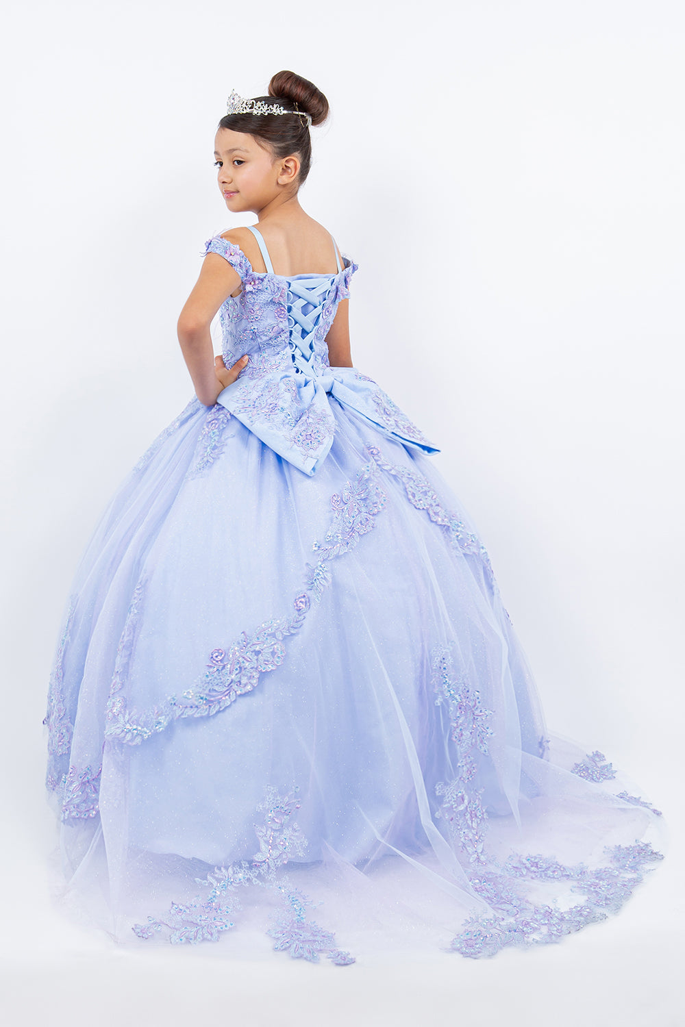 Floral Off The Shoulder Mini Quince Gown by Cinderella Couture USA AS8115 10 / Blue