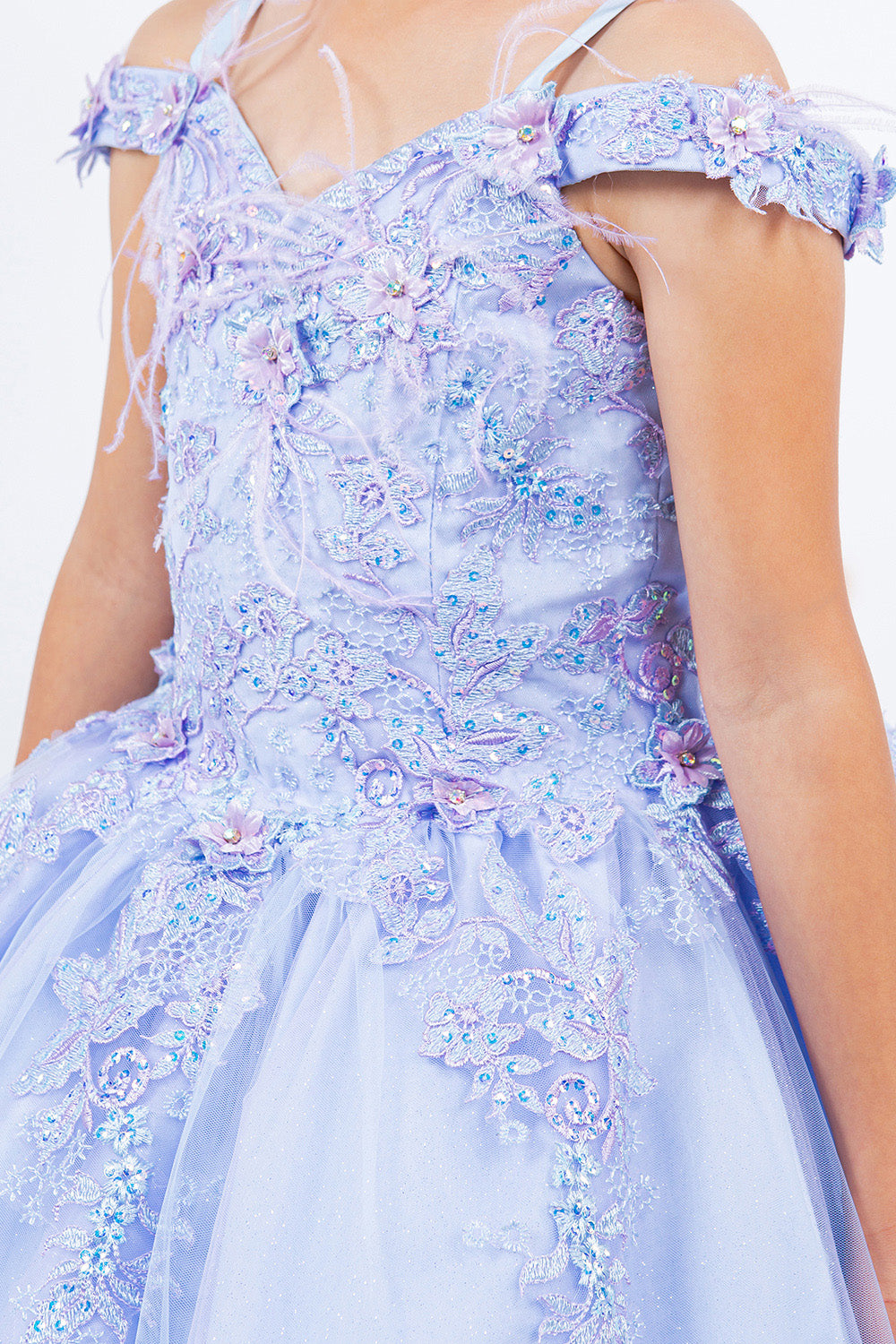 Floral Off The Shoulder Mini Quince Gown by Cinderella Couture USA AS8115 10 / Blue