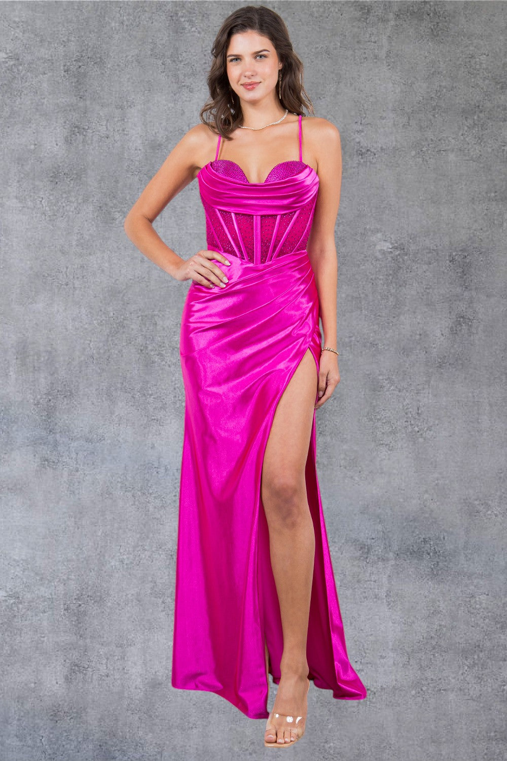 Fitted Beautiful Leg Slit Party Dress by Cinderella Couture USA AS8116J