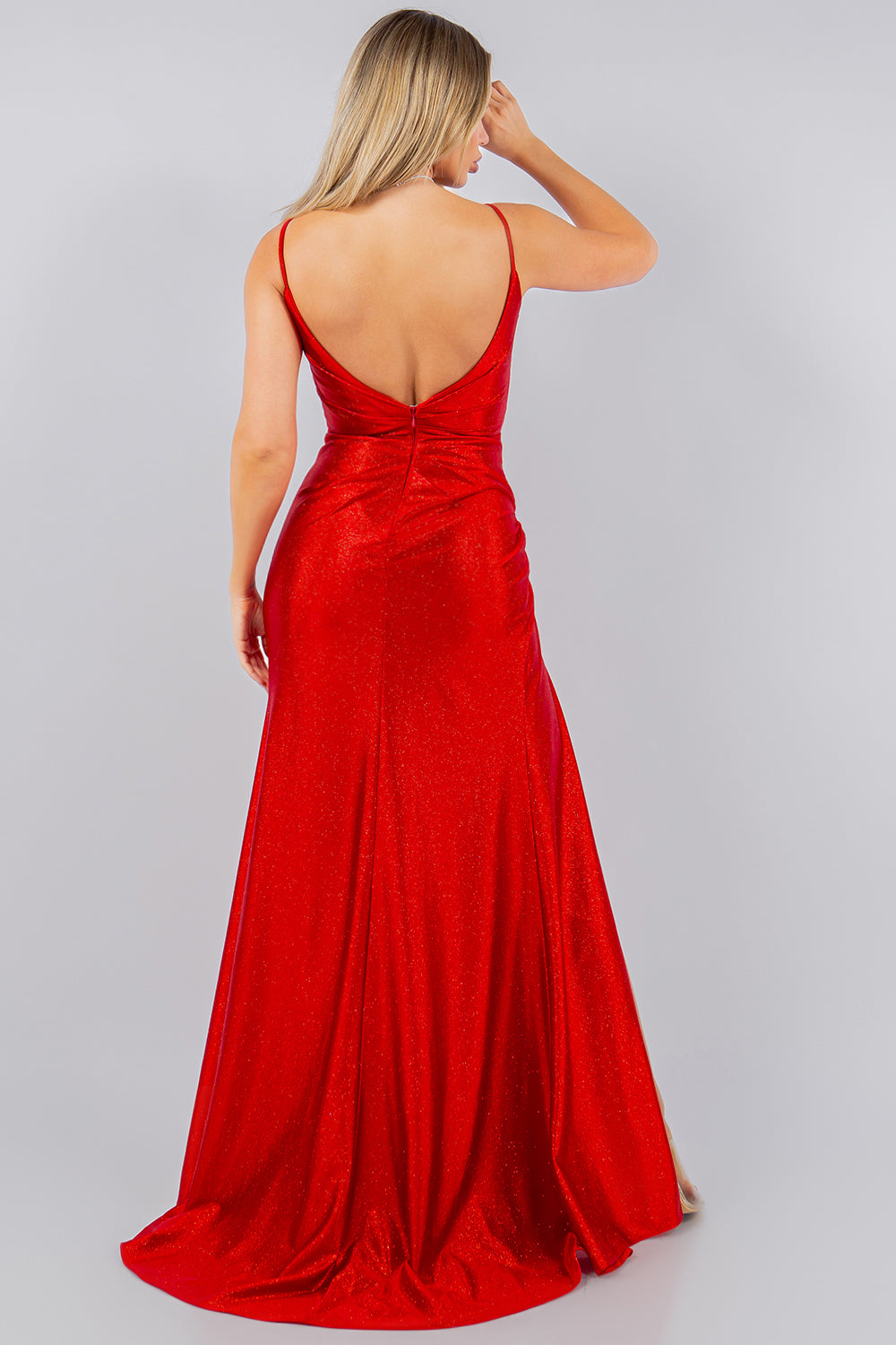 Glitter Satin Sleeveless Leg Slit Party Dress by Cinderella Couture USA AS8117J