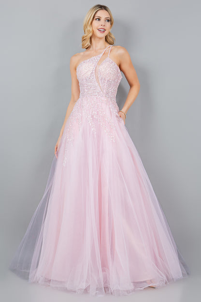 Sequin Tulle A-Line Leg Slit Party Dress by Cinderella Couture USA AS8118J